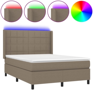 vidaXL Boxspringbett mit Matratze & LED Taupe 140x190 cm Stoff 3138313