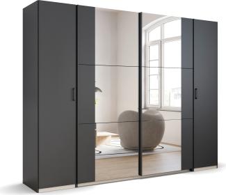 rauch Kleiderschrank, Dreh- und Schwebetürenschrank KRONACH, 4-türig, 2 Spiegeltüren teilaufgelegt, Grau metallic, 268x210x59cm