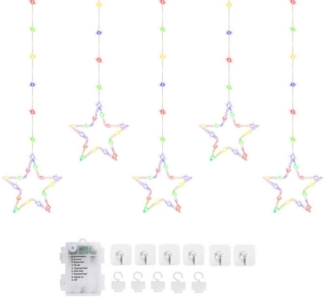 Quntis LED-Lichterkette 60/120cm LED-Lichtervorhang für fenster Weihnachtsdeko mit Haken, Timer/Memory-Funktion 8 Modi, Batterie, für Fenster Balkon