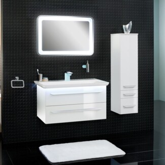 Lanzet M9 Badmöbel Set 5-teilig, 100 cm breit, Weiß, LED Spiegelelement + Midischrank