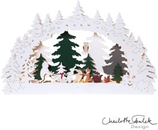 LED Schwibbogen ,Forest Friends', Batterie, Tiermotive, Holz