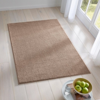 TaCa Home Teppich Kurzflor-Frisee-Teppich, rechteckig, Höhe: 9 mm, Wohnzimmer Esszimmer Schlafzimmer Kinderzimmer, Taupe - 80 x 250 cm
