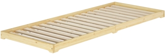 Überlanges Niederflurbett niedriges Holzbett 100x220 Kiefer klar lackiert V-60.47K-10-220Rollrost inkl.