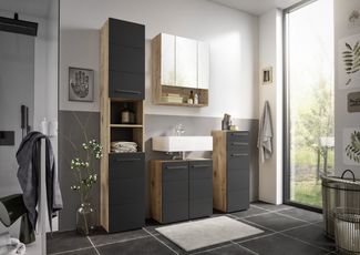 Badezimmer-Set >Vista< (4-tlg.) in Viking Oak / Schwarz - 170 x 190 x 31 (BxHxT)