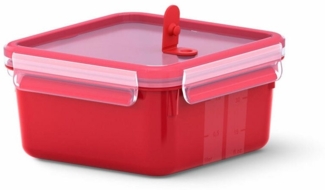 Emsa Mikrowellendose Clip & Micro N10604 | Mikrowellenventil | 1,3 L | Quadratisch | Lunchbox | Integrierte Maßeinteilung | Made In Germany | Rot/ Transparent