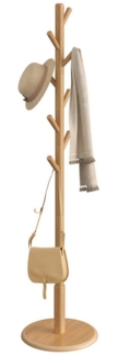 VASAGLE Garderobenständer, Kleiderständer Massivholz, Jackenständer Baumform, 8 Haken für Jacken, Hüte, für Flur, Haken und Haltestange aus Kautschukholz, naturfarben