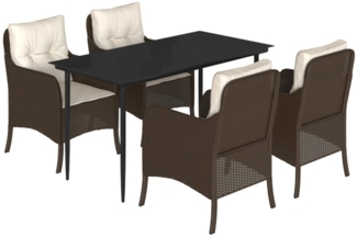 vidaXL 5-tlg. Garten-Essgruppe mit Kissen Braun Poly Rattan 3211936