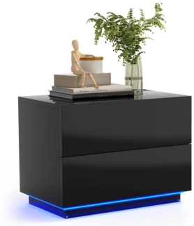 Mondeer Nachttisch LED Nachtkommode, Glänzend-Nachttisch mit USB-LED-Lampe, 60x39x45cm