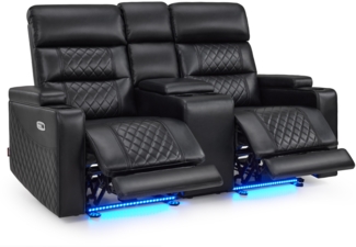 M MCombo 2 Sitzer Fernsehsessel Elektrisch Verstellbar, Zero-Gravity-Kinosessel mit Konsole & LED, Verstellbare Kopfstütze, 2 Sitzer Sofa mit Schlaffunktion, 35D Vollschaum-Sitzkissen 7705 (Schwarz)
