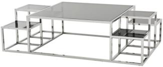 Casa Padrino Luxus Art Deco Designer Couchtisch Edelstahl poliert mit Rauchglas 150 x 90 cm - Luxus Kollektion