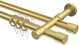 Rundrohr-Innenlauf-Gardinenstangen-Set Prestige Santo 100 cm, 2-läufig, 20 mm Ø Messing-Optik