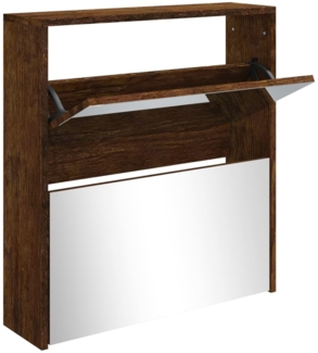 vidaXL Schuhschrank mit Spiegel 2 Fächer Räuchereiche 63x17x67 cm 342632