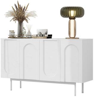 Sweiko Sideboard Küchenschrank Anrichte (Modern minimalistisches reinweißes Sideboard mit 4 Türen im Bogenmuster, für Esszimmer und Wohnzimmer Weiß)