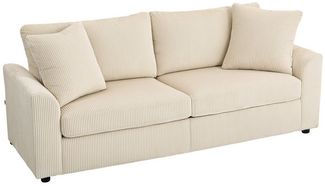 HOMCOM 3-Sitzer mit Zierkissen, Cordsofa, 212 cm breit, Couch 1 Teile, für Wohnzimmer, Schlafzimmer, Cremeweiß