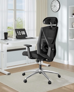 Ergonomischer Bürostuhl, Computerstuhl, Drehstuhl hat Verstellbarer Lordosenstütze, Kopfstütze und Armlehne, Höhenverstellung, Rückenschonend, Maximale Belastung 150 kg, Schwarz