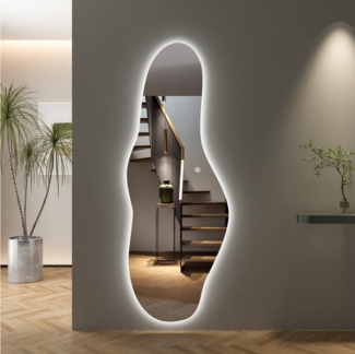 WDWRITTI Ganzkörperspiegel Ohne Rahmen LED Ganzkörperspiegel Wandspiegel groß Asymmetrisch (Flurspiegel Modern mit 3Lichtfarben, Dimmbar, Speicherfunktion, 165x60 cm), 5mm HD Spiegel mit Splitterschutzfolie