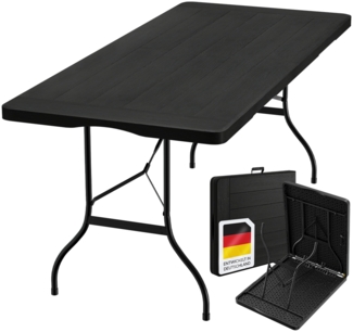 STEELSØN 'Zennar' Gartentisch für 8 Personen, zusammenklappbar, Holzoptik schwarz, 180x74x74 cm, wetterfest, Klapptisch inkl. Tragegriff