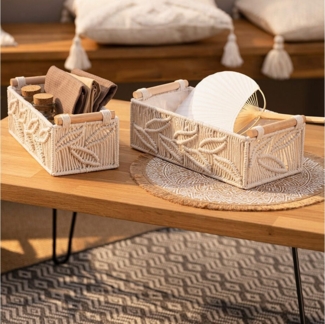 Home-trends24. de Allzweckkorb Textilkorb Korb Füllkorb Aufbewahrungskorb Makramee Boho Creme