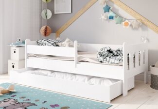 Kids Collective Kinderbett 80x160 | 80x180 | 90x200 cm mit Schublade, Rausfallschutz & Lattenrost in weiß 160x80 Mädchen Jungen Bett