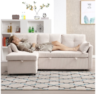 LVHOM Loungesofa Modulares Ecksofa mit Schlaffunktion, Stauraum, Kissen, Seitentasche, links/rechts reversibler Chaiselongue = Umsetzbare Polsterliege, Sofa & Bett in Einem, Gästebett/Polsterbett/Daybett/Schlafsofa/Loungesofa, Max. 3 Personen