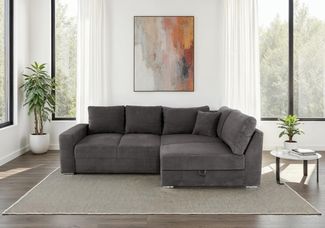 Ecksofa-Dauerschläfer Federkern Topper Bettkasten Schlafcouch Cord Dunkelgrau