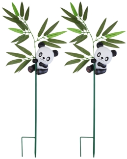 2er Set LED Solar Steckleuchte, Pandabär, Blätter, H 70 cm