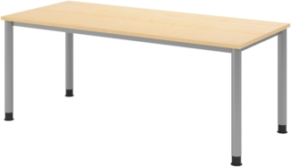 bümö höhenverstellbarer Schreibtisch H-Serie 180x80 cm in Ahorn, Gestell in Silber - großer PC Tisch für's Büro manuell höhenverstellbar, Computertisch verstellbar, HS-19-3