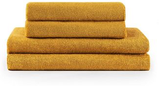 Blumtal Premium Frottier Handtücher Set mit Aufhängschlaufen - Baumwolle Oeko-TEX Zertifiziert, weich, saugstark - 2X Badetuch (70x140 cm), 2X Handtuch (50x100 cm), Spicy Mustard (Gelb)
