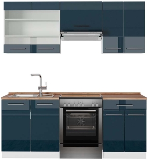 Küchenzeile Fame-Line Dunkelblau Hochglanz/Weiß 200 cm , AP Eiche Vicco