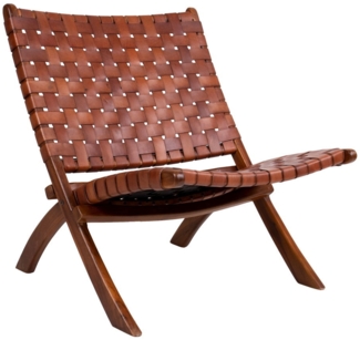 Klappstuhl, Leder, braun, Beine aus Teakholz