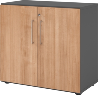 bümö Aktenschrank abschließbar, Büroschrank Holz 80cm breit in Graphit/Nussbaum - abschließbarer Schrank mit Aktenregal für's Büro & Arbeitszimmer, Büro Möbel Ordnerschrank mit Schloss, 928T2-G-N-BS