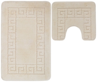 Ribelli Badematte Badezimmerteppich Set 2tlg, Badezimmermatte Rutschfest, Santorini, 50x80 + 50x40, Badteppich Waschbar