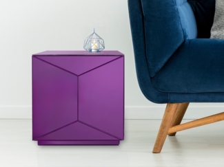 Kleiner Würfel Beistelltisch NIVA mit Spiegelglas Lila, Höhe 40cm