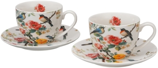 DUO Flowers Classic APRIL 2er-Set Tassen 270 ml mit Untertassen, New Bone China Porzellan