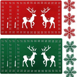 Filz-Tischsets und Untersetzer, Weihnachtsdekoration, 2 mm-Stil – 12-teiliges Set mit Weihnachtsrentieren