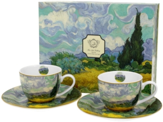 DUO ART GALLERY 2er-Set Espressotassen 90 ml WHEAT FIELD mit Untertassen, New Bone China Porzellan