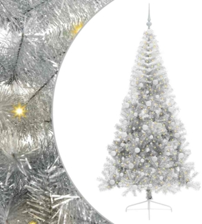vidaXL Künstlicher vorbeleuchteter Weihnachtsbaum Silber 240 cm 3397235