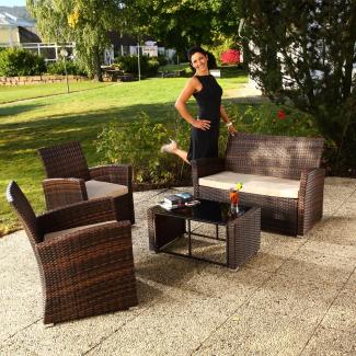 Gartenmöbel 4tlg. Braun Sitzgruppe Set Lounge Polyrattan Essgarnitur Verstellbar