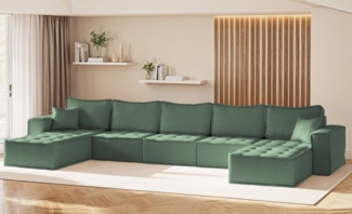 Wohnlandschaft Sofa U-Form Modulsofa-Set 5-teilig SANDE Stoff Raven Flaschengrün
