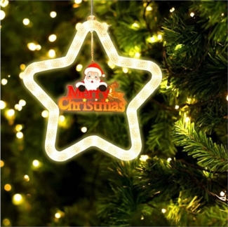 QUBEBU LED-Lichterkette LED Weihnachtsstern Beleuchtet Glocke Weihnachtsmann Weihnachtsdeko, LED-Lichtervorhang Xmas Fenster Silhouette Stern Batteriebetrieben