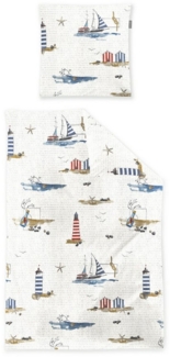 Irisette Easy Soft-Seersucker Bettwäsche 135x200 Leuchtturm Boot Maritim 8329-90