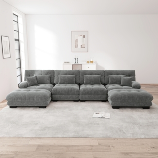 Ecksofa, Modulares U-förmiges Couch Set für Wohnzimmer 4-Sitzer komfortable Cloud Couches mit beweglichem Ottoman DIY-Kombination, Chenille, Grau
