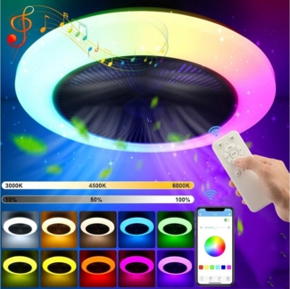 WILGOON Deckenleuchte 60W RGB Deckenventilator mit Beleuchtung Licht Fernbedienung, Ø 50cm, LED fest integriert, RGB Farbwechsel, Kaltweiß, Neutralweiß, Warmweiß, Leise Deckenleuchte mit Ventilator,Dimmbar Musik Bluetooth,Rund Ø50cm