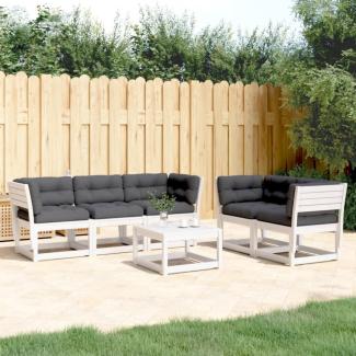 vidaXL 5-tlg. Garten-Sofagarnitur mit Kissen Weiß Massivholz Kiefer 3217001
