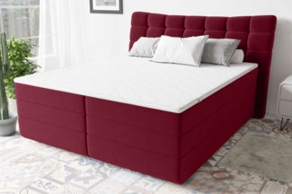 99rooms Santorini Boxspringbett Velours KRONOS Rot 160x200 cm Bonell-Federung