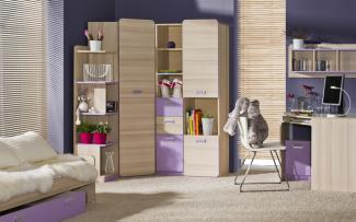 Jugendzimmer Lorento 6 teilig Komplett Set mit Eckschrank in Esche und Violett - MD111038