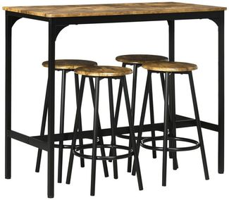 HOMCOM Bargruppe Bartisch mit Barhocker Set, (Essgruppe, 5-tlg, Bartisch-Set), Rustikal-Braun MDF Eisen