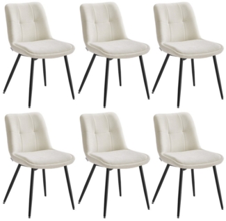 VASAGLE Esszimmerstuhl 6er Set, Küchenstuhl, Polsterstuhl, Chenille, Stuhl, bis 120 kg belastbar, Doppelkissen, Metallbeine, modern, für Esszimmer, Küche, cremeweiß KDCDE151W16
