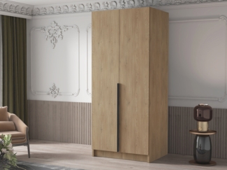 Drehtürenschrank Borton I, Kleiderschrank mit 2 Türen (Farbe: Eiche Cremona / Eiche Cremona + Schwarz)