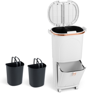 38L Mülleimer mit 2 Herausnehmbaren Eimern & Deckel & Fußpedal & Rädern Abfalleimer Weiß